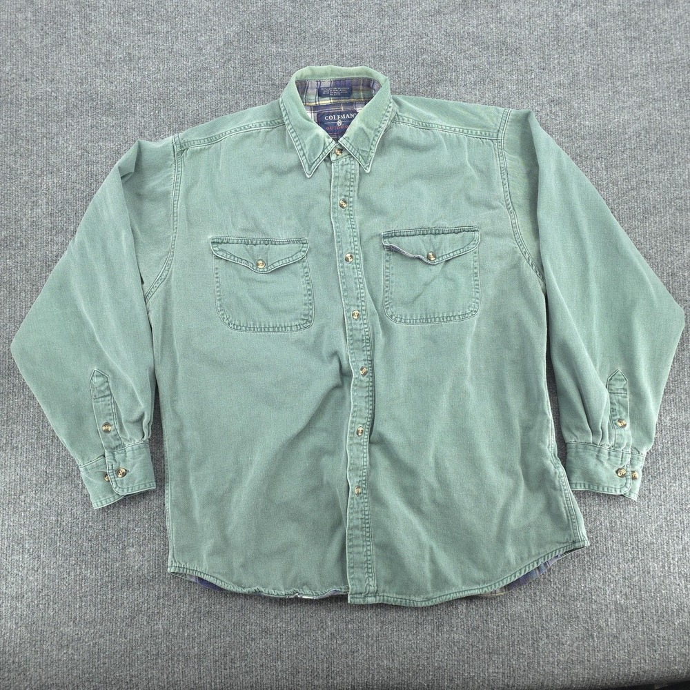 Coleman Shirt Mens Large Green Flannel Lined Button Up Outdoor Casual Workwear‎